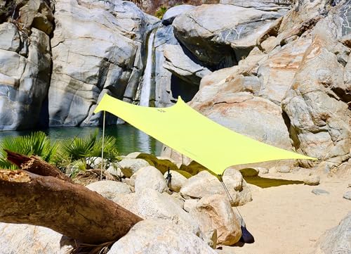 Neso Portable Beach Tent Sun Shelter - Lightweight Beach Shade Canopy - Easy Setup for Family Outings - Patented Reinforced Corners - UPF 50+ Sun Protection - color: Lemon