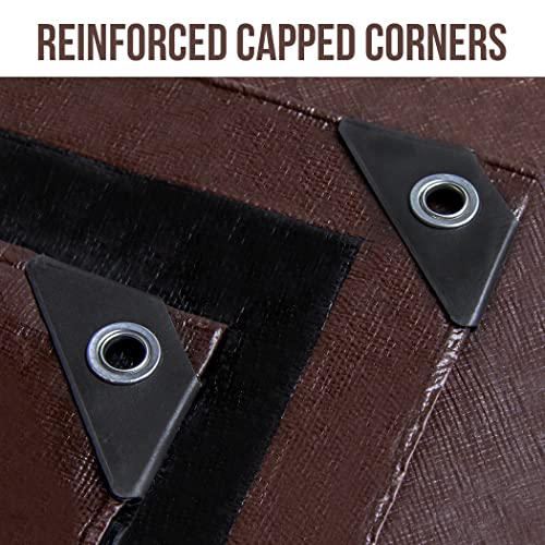 CARTMAN Finished Size 10x12 Feet Extra Thick 12 Mil Heavy Duty Poly Tarp, Multipurpose Protective Cover, UV Resistant, Waterproof Poly Tarpaulin with Reinforced Edges - color: Brown/Black 12mil, size: 10'×12'