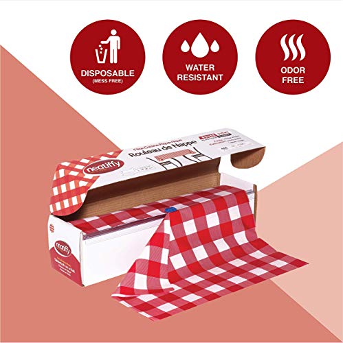 Neatiffy Disposable Plastic Table Cloth Roll | 54 in x 108 Ft Waterproof Tablecloth | Table Cover for Rectangle, Square, Round Oval Tables | Picnic, Party, Banquet, Birthdays, Weddings, Red Checkered - color: Red Gingham