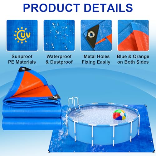 succulentlovers 17FT Double Sided Pool Floor Mat - Square Pool Liner Pool Pads for Above Ground Pool Heavy Duty Swimming Pool Tarps Ground Cloth for Preventing Punctures & Extending Liner's Life