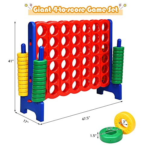 KOTEK Giant 4-in-a-Row Game, 3.5 Feet Tall Jumbo 4-to-Score Family Fun Game with Quick-Release Sliders & 42 Large Rings, Oversized Connect Plastic Yard Game Outdoor for Kids & Adults (Blue+Red) - color: Blue+red