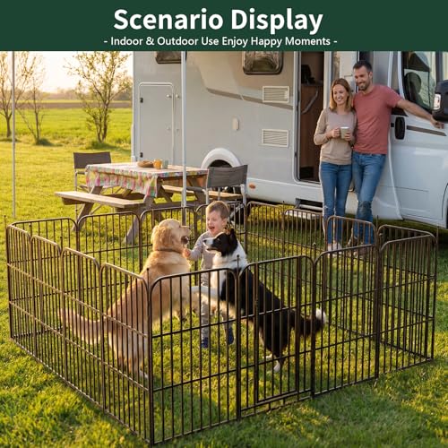 Metal Dog Playpen 40" 16 Panels with 2 Doors for Medium Large Dogs, Indoor Outdoor Exercise Pen for Yard RV Camping, Thickened Steel Tube, Gravity Lock & Ball Head Iron Rods - style: 40"H