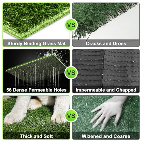 Hompet Dog Potty for Indoor or Porch, 2 Pcs Artificial Grass Training Pads with Pee Baffle, Reusable, Alternative to Puppy Pads, Portable Dog Litter Box for Small/Medium Dogs