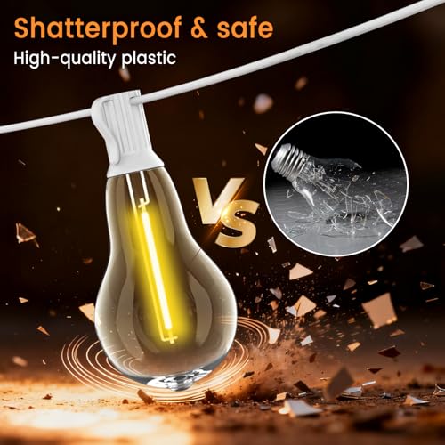Outdoor String Lights 75FT LED Patio Lights 53 Plastic Edison Bulbs (3 Spare) with Remote Waterproof Patio Lights, Dimmable Outside Hanging Light Connectable for Porch Backyard, White - color: White, size: Remote Control Model -75ft-50t