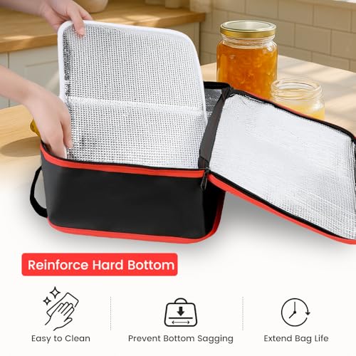 Insulated Resuable Casserole Carrier Bag for Hot or Cold Food, Foldable Portable Prep Carrier, Thermal Food Transport Bag for 9''x13'' & 11''x15'' Baking Pan, Travel Picnic Cake Dessert lunch, Black - size: Standard Black-Red