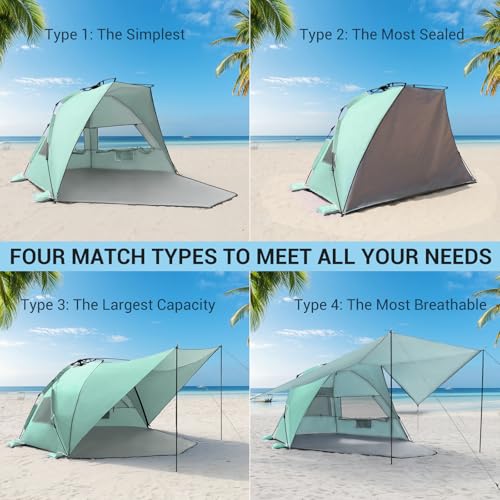 Elegear CumbreX™ Beach Tent with 360° Removable Canopy, 4-6 Person Pop Up Sun Shade Shelter, UPF 50+ Automated Installation Double Silver Coating Portable Lightweight Beach Cabana for Outdoor - Green - color: Green