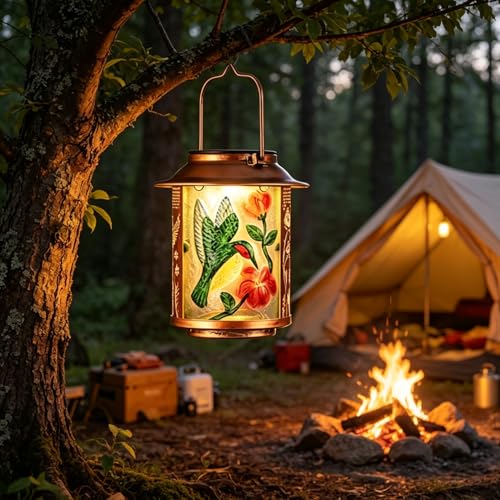 Hummingbird Solar Lanterns Outdoor Waterproof, Birthday Gifts for Women Mom Grandma , Metal Garden Decor Hanging Solar Lights Outside Decorative for Yard Patio Backyard Porch Decorations - style: Hummingbird+Sunflower
