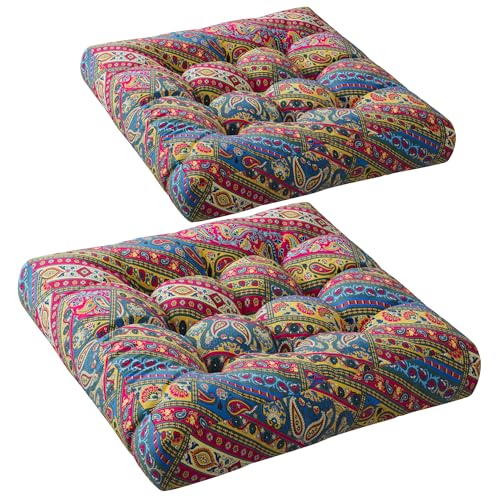 Codi Floor Pillow for Kids, Square Large Pillows Seating for Adults, Bohemian Big Cushions for Yoga Room Tatami Sitting, Memory Foam Added, 22x22 Inch, Multi Blaidiere, Set of 2 - color: Square | Multi Blue and Red, size: 2 Count (Pack of 1)