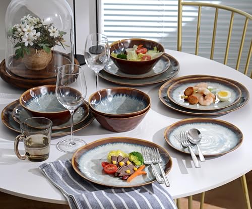 Melamine Dinnerware Sets,12Pcs Plate and Bowl Set,Unbreakable and Lightweight Dish Set,Great for Camping and RV,BPA free,Dishwasher Safe(Sandy Brown) - color: Sandy Brown