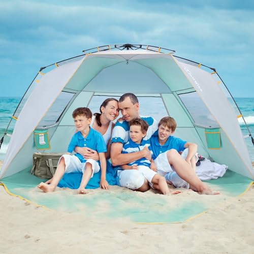 Wolfwise Instant Beach Tent Sun Shelter with Zippered Extendable Porch for Privacy, Portable Beach Tents with Carrying Bag, Easy Setup Pop up Beach Shade for 6-7 Person, 110 x57x57 in, Mint Green - color: Mint Green, size: 6-7 Person