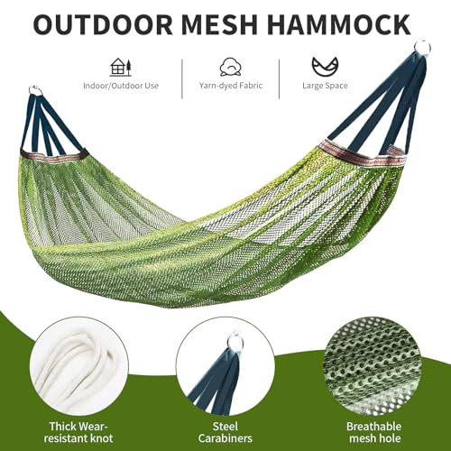 Camping Hammock, Outdoor Sport Hammock Net Mesh Nylon Rope Sleeping Bed Swing for Garden Beach Yard Travel, Maximum Load of 330 LB (Green) - color: Green, size: One Size