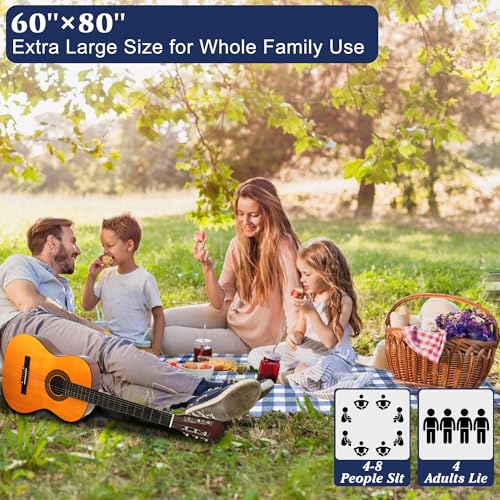HX&OD Outdoor Picnic Blanket, Extra Large, 80''x60'' Waterproof Foldable Blankets Gingham Picnic Mat for Beach, Camping Grass Lawn Park Accessories Cute Couple Ideas Wedding (Blue, 80”x60”) - color: Blue, size: 5' x 6'8" (Square)