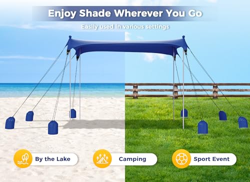 Gorich Beach Tent Sun Shelter with 8 Sandbags, UPF50+ Protection & Windproof Pop Up Beach Canopy Tent Sun Shade for Family, Travel & Camping, Easy Setup Canopy Umbrella - color: Dark Blue, size: 10 x 10 FT