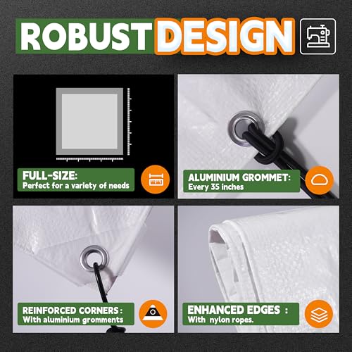 RAINDEWAY Tarps 6x10 Feet Tarp Waterproof,7Mil Thick,Finished Size,UV Resistant,Multipurpose Poly Tarp Cover with Metal Grommets and Reinforced Edges,White Tarps - color: White, size: 6x10 Feet-finished Size