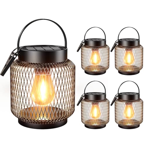 KOOPER Metal Solar Lanterns Outdoor Waterproof, 4 Pack Brighter Hanging Solar Lights for Outside, Up to 15 Hours Modern Hanging Solar Powered Lanterns Lights for Yard Patio Porch Garden Decorative - style: 4 Pack