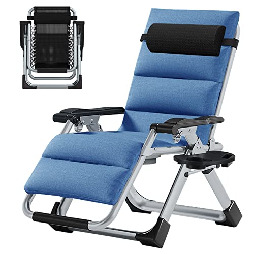 Slsy Zero Gravity Chair, Reclining Lounge Chair with Removable Cushion & Tray for Indoor and Outdoor, Patio Recliner Folding Reclining Chair - color: Linen Ocean Blue, style: Zero Gravity Chair