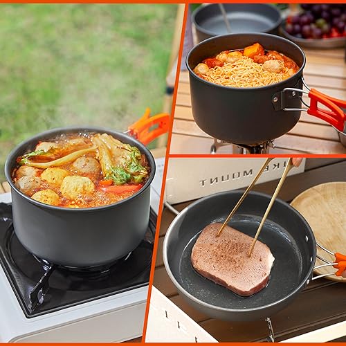 Gutsdoor Camping Cookware Set Camping Gear Campfire Utensils Non-Stick Cooking Equipment Lightweight Stackable Pot Pan Bowls with Storage Bag for Outdoor Hiking - style: 16pcs (Orange)