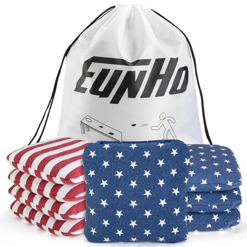 EunHo Cornhole Bags Set of 8 Regulation Size & Weight Corn Hole Bean Bags Official Professional All Weather for Tossing Game with Carry Case - color: American Flag