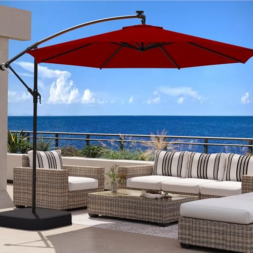 10FT Patio Umbrella with Base Included, Outdoor Offset Cantilever Umbrella, Infinite Tilt, UV Protection for Backyard, Lawn, Garden & Pool - color: Burgundy, size: 10FT w/Base (Offset Umbrella)