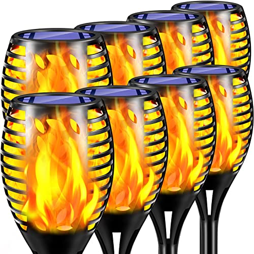 TomCare 8 Pack Outdoor Solar Lights Flickering Flames Torch Decorative Garden Lights Solar Powered Waterproof Lighting for Garden Patio Yard Landscape - color: Black, size: Medium - 8 Pack