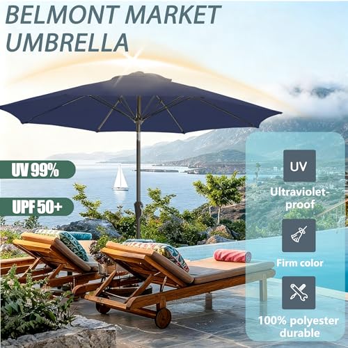 9FT Outdoor Patio Umbrella Outdoor pool Umbrella with Push Button Tilt and Crank, Market Umbrella 8 Sturdy Ribs UV Protection for Garden, Deck, Backyard (navy) - color: Navy