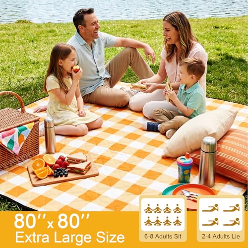 2 in 1 Tote Picnic Blanket Waterproof Outdoor Camping Mat,Large Capacity Beach Blanket 80''x80'' 7 Layers Easy to Foldable and Carry. - color: Yellowcheck