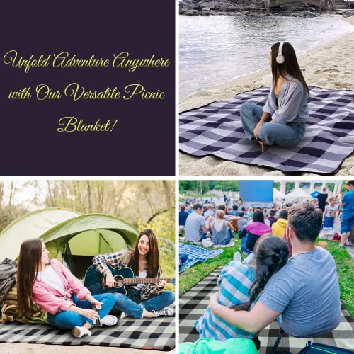 PortableAnd Picnic Blankets, 3 Layer Soft Fleece Blanket for Beach,Camping on Grass, Waterproof, Sandproof, Best Gift for Couple & Families, Black and Gray Checkered - color: Gray & Black Checkerd