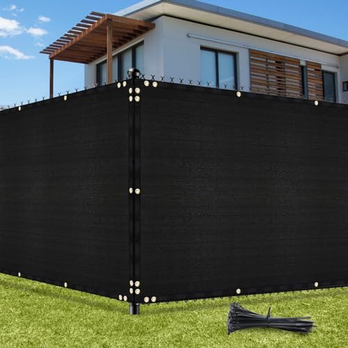 UIRWAY Privacy Screen Fence 6ft x 50ft Black, Heavy Duty 170GSM 90% Blockage Chain Link Fence Privacy Screen, UV Resistant Outdoor Windscreen Shade Net for Backyard Garden Patio Yard with Cable Ties - color: Black, size: 6' x 50'