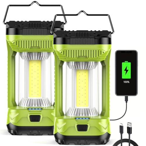 AlpsWolf Camping Lantern Rechargeable, 4000LM LED Lanterns for Power Outages, 4600mAh Super Bright Portabl Lantern & Lights for Emergency, Hurricane, Camping - style: Green-2 pack