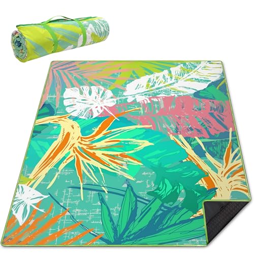 Supfitness Extra Large Picnic Blankets Waterproof Foldable (60 "x 80") Beach Blanket Waterproof Sandproof,3-Layer Thicking Mat Outdoor Packable Camping Blanket - color: Lake Green, size: 60x80in