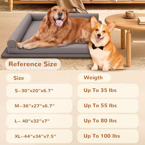 XL Dog Bed Orthopedic Memory Foam Pet Bed Waterproof with Anti-Slip Mat Washable Big Dog Couch Indestructible (Grey) - color: Grey, size: 44.0"L x 34.0"W x 7.5"Th