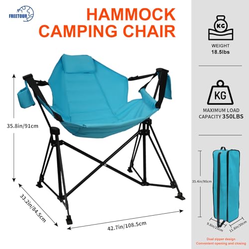 Hammock Camping Chair Folding 350lbs Foldable Portable Rocking Chairs for Adults Outside Swinging Camp with Stand Lawn Garden Hanging Outdoor - color: Blue Edging