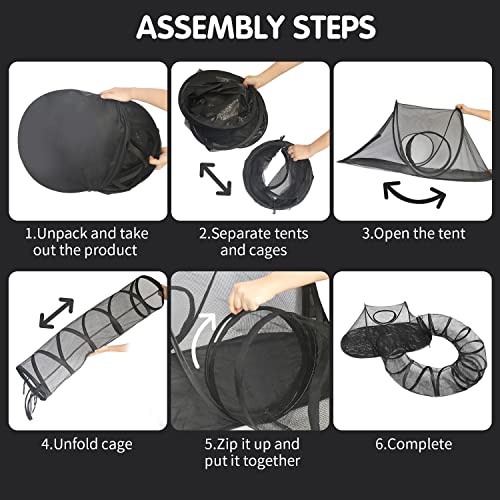 Rest-Eazzzy Outdoor Cat Enclosures, Portable Cat Tent for Outside Enclosure for Indoor Cats, Catio Outdoor Cat Enclosure for Kitty and Small Animals, Cat Playpen with Tunnel, Storage Bag - color: black- circular tunnel