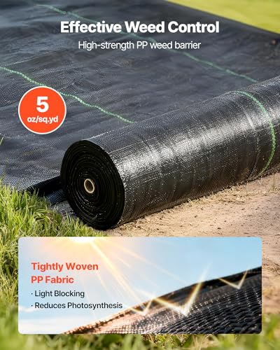 VEVOR Weed Barrier Fabric Heavy Duty, 6x250FT 5oz Landscape Fabric, Woven Weed Blocker Fabrics, Garden Fabrics Weeds Barrier, Weeds Control Ground Cover, Geotextile Webbing, Gardening Mat, Black - size: 6FT*250FT-5oz