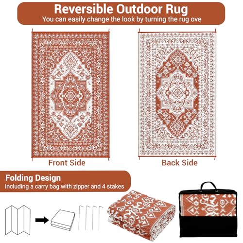 GlowSol Outdoor Rug 8x10 ft Waterproof Outdoor Carpet Patio Rug, Outdoor Plastic Straw Rug Portable Geometric Pattern Clearance, Reversible RV Mat for Patio, Camping, Balcony, Deck, Backyard, Red - color: Vintage Red/White, size: 8' x 10' (Rectangular)