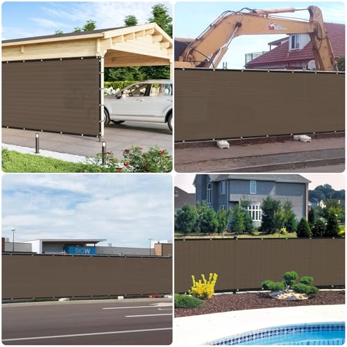 E&K Sunrise 5' x 12' Privacy Fence Screen with Grommets, Outdoor Windscreen Fence Covering Privacy Screen UV Blockage for Backyard Garden Patio, Zip Ties Included (Brown) - color: Brown, size: 0 5' x 12'