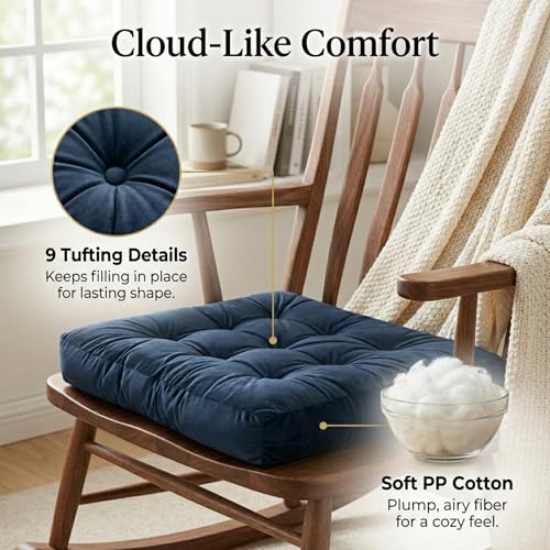 Meditation Cushion, Floor Cushion for Adults, Velvet Floor Pillow for Sitting, Tufted Seat Cushion for Yoga, Living Room, Bedroom & Reading Nook, Machine Washable, 22 x 22 Inch, Navy - color: Navy, size: 1pack