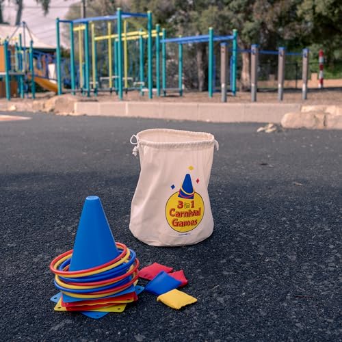Ring Toss Game, Obstacle Course for Kids 3-5 & Birthday Party Games, Carnival Bean Bags for Tossing Gross Motor Toys for Toddlers 3-5, 12 Rings & 12 Bean Bags, 6 Cones for Kids, PE Equipment