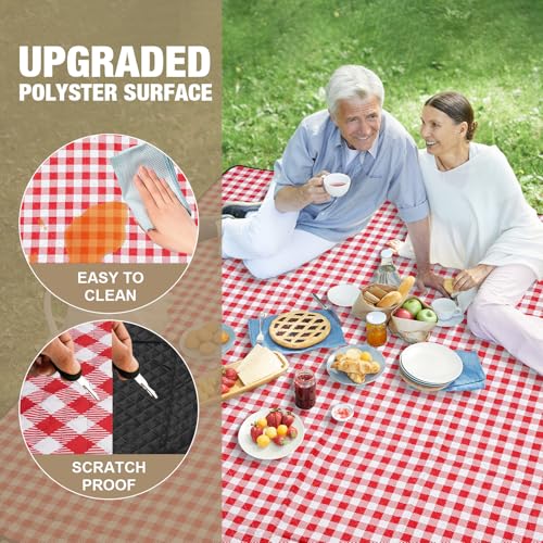 G GOOD GAIN Picnic Blankets Outdoor Extra Large - 80"x80" Portable Waterproof Picnic Blanket, Machine Washable 3-Layer Foldable Park Mat with Sandproof Backing for Grass, Hiking, Travel (Red) - color: Red