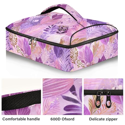 Casserole Carriers for Hot or Cold Food Reusable Casserole Dish Carrier Insulated Thermal Large Capacity Durable Perfect for Party Camping Family Gatherings Yellow Fish - color: Boho Pink Leaf