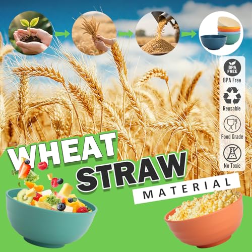 Wheat Straw Bowls 60 OZ, Unbreakable Large Salad Bowl Set of 6, Microwave and Dishwasher Safe Big Bowls for Kitchen, Camping, Picnic, RV, Serving Bowl Set for Ramen, Cereal, Soup - Multi - color: Multicolor, size: 60 Oz