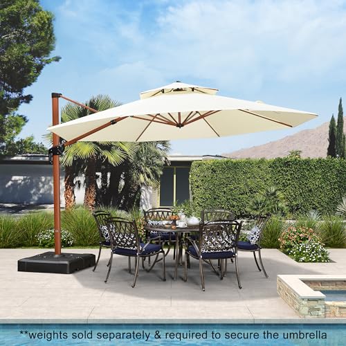 PURPLE LEAF 13ft Patio Umbrella Outdoor Round Umbrellas Large Cantilever Umbrella Windproof Offset Umbrellas Heavy Duty Sun Umbrella for Garden Deck Pool Patio, Cream - color: Cream, size: 13 Feet, style: Umbrella