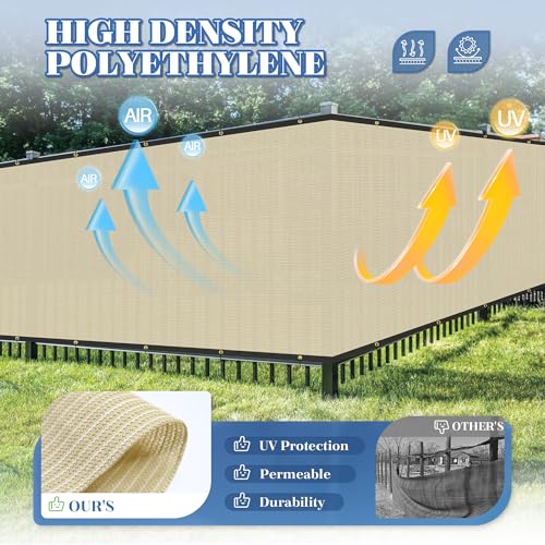 ECOOPTS 6'x3' Privacy Fence Screen Windscreen with Copper Grommets, Fit for Commercial Fence and Residential Garden Outdoor 90% UV Blockage, Cable Zip Ties Included (Beige) - color: Beige, size: 6'x3'