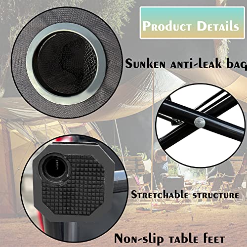 2 Tier Outdoor Camping Gear, Foldable Camping Table with Carry Bag and 4 Cup Holders,Lightweight Collapsible Canvas Table for Beach, Picnic, BBQ,Campfires,Fishing,Hiking,Tailgating - color: Black & Red