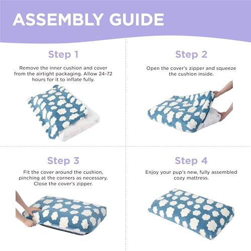 LE SURE Dog Beds Large Sized-Thick Shredded Chopped Foam Pet Bed as Gift for Indoor with Removable Cover, Cute Modern Fuzzy Plush & Anti Slip Bottom, Purple - color: Purple, size: 35.0"L x 22.0"W x 4.0"Th