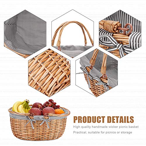 Waterproof Picnic Blanket Portable with Carry Strap for Beach Mat or Family Outdoor Camping Party Woodchip Picnic Basket with Double Folding Handles, Natural Woven Basket, Gift Packing Woven Basket