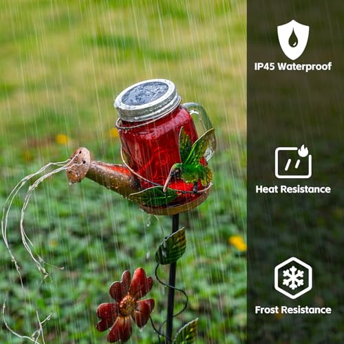 SRNPMIU Solar Watering Can Light, Yard Outdoor Decor Lights, IP65 Waterproof, Hanging Hummingbird Garden Light, Outside Garden Flower Bed Decor, Women Gift, Birthday Gifts - color: Red-Bird