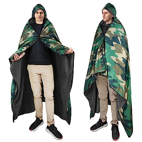 Catalonia Waterproof Stadium Blanket, Windproof Wearable Poncho for Football Sideline & Sports Events for Fans, Portable, Durable Outdoor Blanket for Camping & Tailgating - color: Camo / Black