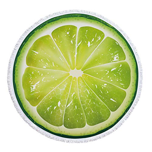 Oversize Fruit Round Beach Towel with Tassel Multi-Purpose Yoga Mat Kids Crawl Pads Towel Blanket Microfiber Circle Large Towel for Adults Teens - 59" (Lime) - color: Lime