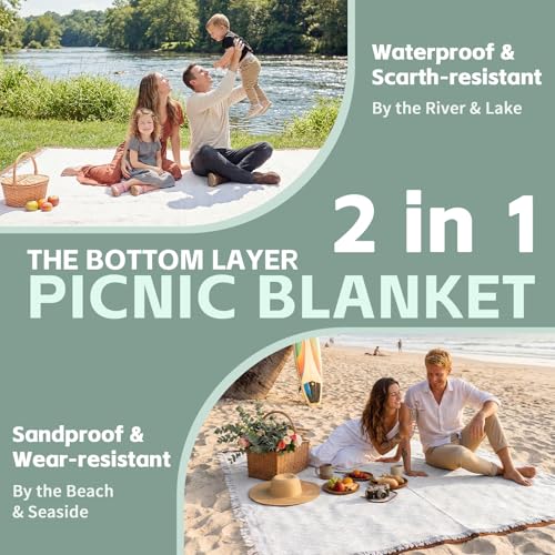2 in 1 Extra Large Camping Blanket Outdoor Picnic Yoga Mat Lightweight Car Essential Roadtrip Gadget Rv Accessories Glamping Tent Gear Must Haves Hiking Stuff Backpacking Necessities Women Beach Gift - color: White